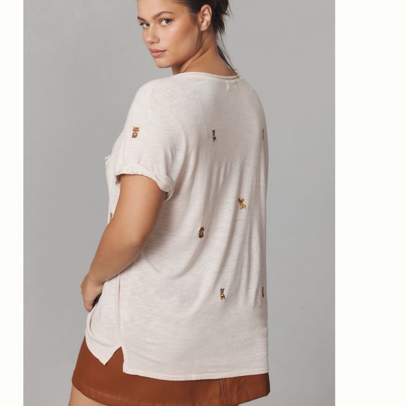 NWT Anthropologie The Lars Classic V-Neck Tee by T.La Embroidered Puppies L - Picture 8 of 11